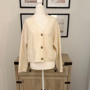 Abercrombie Cream V-Neck Button Front Ribbed Sweater